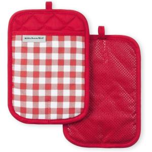 imageKitchenAid Gingham Pot Holder 2Pack Set Beet 7quotx10quotPassion Red