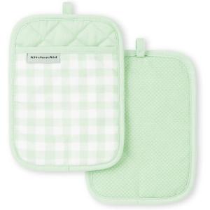 imageKitchenAid Gingham Pot Holder 2Pack Set Beet 7quotx10quotPistachio