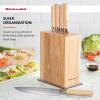 imageKitchenAid 6Piece Ashwood Knife Block Set  Premium Damascus Steel Blades  Pakkawood Handles  SpaceSaving Design  Includes Chef Santoku Slicing Utility ampamp Paring Knives  Kitchen Knife SetNatural