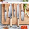 imageKitchenAid 6Piece Ashwood Knife Block Set  Premium Damascus Steel Blades  Pakkawood Handles  SpaceSaving Design  Includes Chef Santoku Slicing Utility ampamp Paring Knives  Kitchen Knife SetNatural