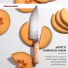 imageKitchenAid 6Piece Ashwood Knife Block Set  Premium Damascus Steel Blades  Pakkawood Handles  SpaceSaving Design  Includes Chef Santoku Slicing Utility ampamp Paring Knives  Kitchen Knife SetNatural