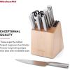 imageKitchenAid Gourmet 14 piece Forged Stainless Steel Knife Block Set with Built in Knife Sharpener High Carbon Japanese Stainless Steel Sharp Kitchen Knife Set with Block Birchwood