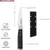 imageKitchenAid Gourmet Forged Triple Rivet Serrated Paring Knife with CustomFit Blade Cover 35inch Sharp Kitchen Knife HighCarbon Japanese Stainless Steel Blade Black