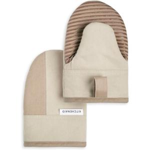 imageKitchenAid Beacon TwoTone NonSlip Mini Oven Mitt Set NavyInk 55quotx8quot 2 PieceMilkshakeBeige