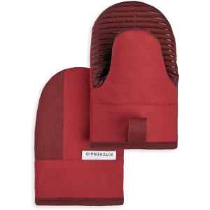 imageKitchenAid Beacon TwoTone NonSlip Mini Oven Mitt Set NavyInk 55quotx8quot 2 PiecePassion RedBordeaux