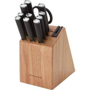 imageKitchenAid Classic 12 Piece Knife Block Set with Built in Knife Sharpener High Carbon Japanese Stainless Steel Kitchen Knives Sharp Kitchen Knife Set with Block Rubberwood12Piece Block Set