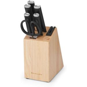 imageKitchenAid Classic 7Piece Natural Knife Block Set with BuiltIn Sharpener HighCarbon Japanese Stainless Steel Knives Black