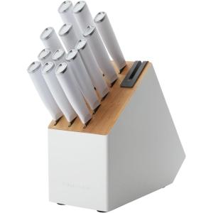 imageKitchenAid Classic Slim Knife Block Set with BuiltIn Knife Sharpener High Carbon Stainless Steel Kitchen Knives Sharp Kitchen Knife Set with Block Black 14 PieceWhite