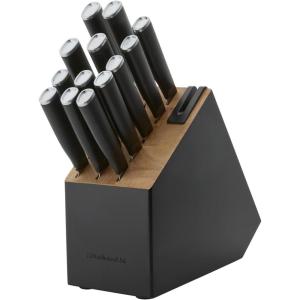 imageKitchenAid Classic Slim Knife Block Set with BuiltIn Knife Sharpener High Carbon Stainless Steel Kitchen Knives Sharp Kitchen Knife Set with Block Black 14 PieceBlack