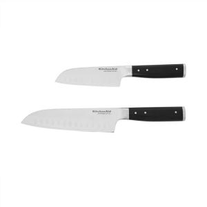 imageKitchenAid Gourmet 4 Piece Forged Triple Rivet Steak Knife Set High Carbon Japanese Steel Sharp Kitchen Knife Set 45 inch Black2Piece Santoku Set