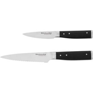 imageKitchenAid Gourmet 4 Piece Forged Triple Rivet Steak Knife Set High Carbon Japanese Steel Sharp Kitchen Knife Set 45 inch Black2Piece Utility and Paring Knife Set