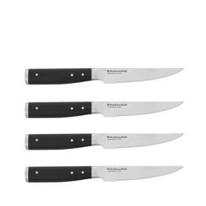 imageKitchenAid Gourmet 4 Piece Forged Triple Rivet Steak Knife Set High Carbon Japanese Steel Sharp Kitchen Knife Set 45 inch Black4Piece Steak Knife Set