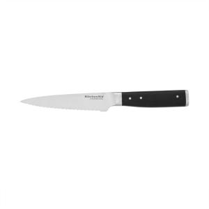 imageKitchenAid Gourmet 4 Piece Forged Triple Rivet Steak Knife Set High Carbon Japanese Steel Sharp Kitchen Knife Set 45 inch Black55Inch Serrated Utility Knife