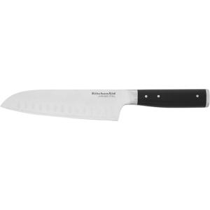 imageKitchenAid Gourmet 4 Piece Forged Triple Rivet Steak Knife Set High Carbon Japanese Steel Sharp Kitchen Knife Set 45 inch Black7Inch Santoku Knife