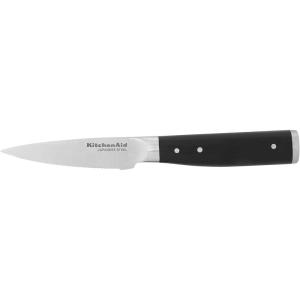 imageKitchenAid Gourmet Forged Triple Rivet Serrated Paring Knife with CustomFit Blade Cover 35inch Sharp Kitchen Knife HighCarbon Japanese Stainless Steel Blade Black