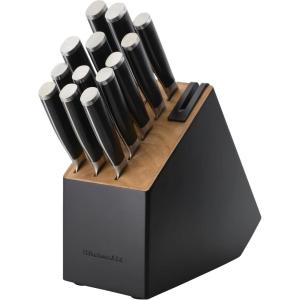 imageKitchenAid Slim TwoTone Knife Block Set with BuiltIn Knife Sharpener High Carbon Stainless Steel Kitchen Knives Sharp Kitchen Knife Set with Block 14Piece WhiteBlack