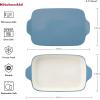 imageKitchenAid Vitrified Stoneware Rectangular Baker with LidTrivet 45Quart PistachioBlue Velvet