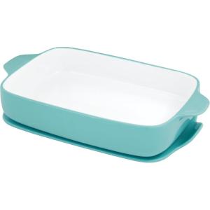 imageKitchenAid Vitrified Stoneware Rectangular Baker with LidTrivet 45Quart PistachioAqua Sky