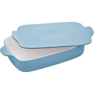 imageKitchenAid Vitrified Stoneware Rectangular Baker with LidTrivet 45Quart PistachioBlue Velvet