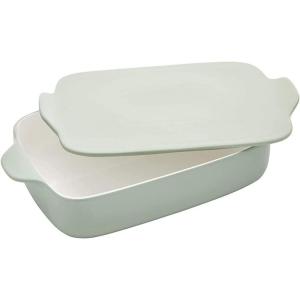 imageKitchenAid Vitrified Stoneware Rectangular Baker with LidTrivet 45Quart PistachioPistachio