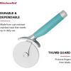 imageKitchenAid Gourmet Stainless Steel Pizza Wheel with Sharp Blade to Easily Cutting Pizza Crusts Pies and more Finger Guard for Safety and Comfort Grip to Protect Fingers Dishwasher Safe BlackAqua Sky