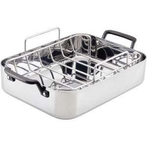 imageKitchenAid 5Ply Clad Roasting PanRoaster with Removable Rack 15 Inch x 115 Inch Polished Stainless Steel