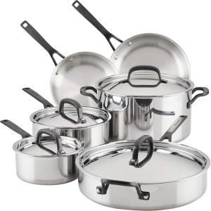 imageKitchenAid 5Ply Clad Stainless Steel Cookware Pots and Pans Set 10 Piece Polished Stainless