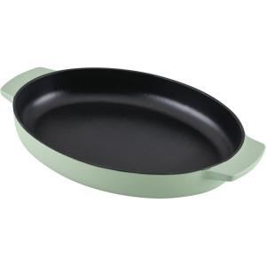 imageKitchenAid Enameled Cast Iron Au Gratin Oval Roasting Pan 25 Quart Pistachio