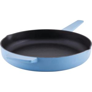 imageKitchenAid Enameled Cast Iron Frying PanSkillet with Helper Handle and Pour Spouts 12 Inch PistachioBlue Velvet