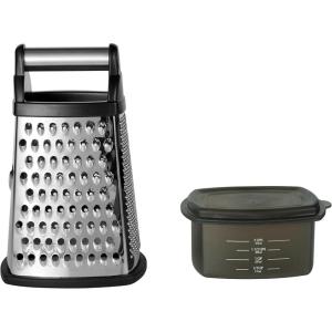 imageKitchenAid Gourmet 4Sided Stainless Steel Box Grater for Fine Medium and Coarse Grate and Slicing Detachable 3 Cup Storage Container and Measurment Markings Dishwasher Safe 10 inches tall AquaBlack