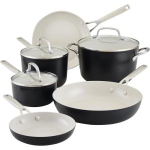 imageKitchenAid Hard Anodized Ceramic 9Piece Nonstick Cookware Set  Includes Fry Pans Saucepan Stockpot Durable Even Heating Oven Safe to 500F PistachioMatte Black
