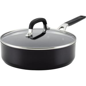 imageKitchenAid Hard Anodized Nonstick SauteFry Pan with Lid 3 Quart Onyx BlackOnyx Black