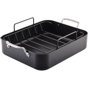 imageKitchenAid Hard Anodized Roasting PanRoaster with Removable Rack 13 Inch x 1575 Inch Matte BlackRoaster 13 x 1575
