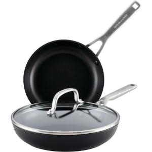 imageKitchenAid Hard Anodized Roasting PanRoaster with Removable Rack 13 Inch x 1575 Inch Matte BlackSkillet Set 3 Piece