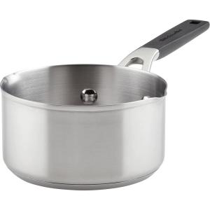 imageKitchenAid Saucepan with Pour Spouts 1 Quart Brushed Stainless Steel 71018Brushed Stainless Steel
