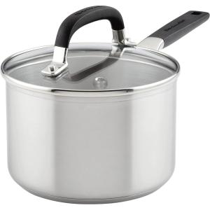 imageKitchenAid Stainless Steel Saucepan with Measuring Marks and Lid 2 Quart Brushed Stainless SteelBrushed Stainless Steel