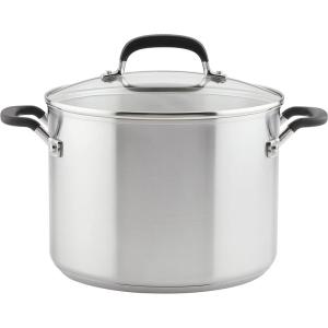 imageKitchenAid Stainless Steel Stockpot with Measuring Marks and Lid 8 Quart Brushed Stainless SteelBrushed Stainless Steel