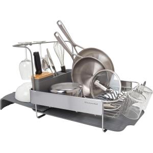 imageKitchenAid Full Size Rust Resistant Expandable Dish Rack with Angled Self Draining Drainboard 24Inch BlackCharcoal