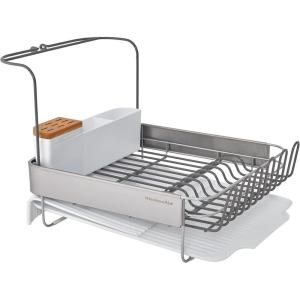 imageKitchenAid Full Size Rust Resistant Expandable Dish Rack with Angled Self Draining Drainboard 24Inch BlackWhite