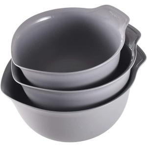 imageKitchenAid Universal Nesting Plastic Mixing Bowls Set Of 3 25 quart 35 quart 45 quart Non Slip Base with Easy Pour Spout to Reduce Mess Dishwasher Safe Aqua Sky White GrayGray