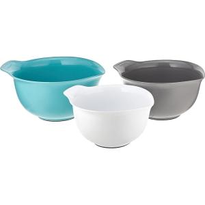 imageKitchenAid Universal Nesting Plastic Mixing Bowls Set Of 3 25 quart 35 quart 45 quart Non Slip Base with Easy Pour Spout to Reduce Mess Dishwasher Safe Aqua Sky White GrayAqua Sky White Gray