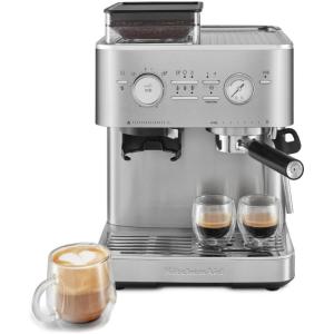 imageKitchenAid Semi Automatic Espresso Machine with Burr Grinder 25L Cast Iron Black KES6551BKBrushed Stainless Steel