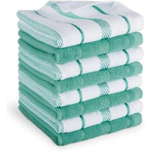 imageKitchenAid Albany Dishcloth 8 Pack Set Passion RedWhite 12quotx12quotAqua SkyWhite