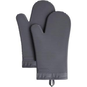 imageKitchenAid Ribbed Soft Silicone Oven Mitt Set Smoked Paprika 2 CountCharcoal Grey