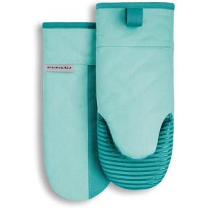 imageKitchenAid Beacon TwoTone NonSlip Oven Mitt Set Majestic Yellow 575quotx13quot 2 PieceAqua Sky