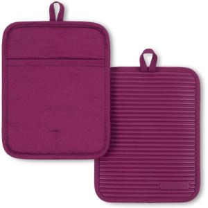 imageKitchenAid Beacon TwoTone NonSlip Pot Holder Set Majestic Yellow 7quotx10quot 2 PieceBeet