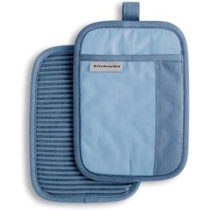 imageKitchenAid Beacon TwoTone NonSlip Pot Holder Set PistachioGraphite Green 7quotx10quot 2 PieceBlue VelvetBlue Heaven