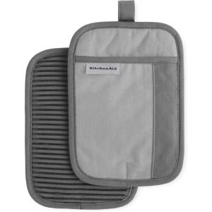 imageKitchenAid Beacon TwoTone NonSlip Pot Holder Set PistachioGraphite Green 7quotx10quot 2 PieceCool GreyFrost Grey