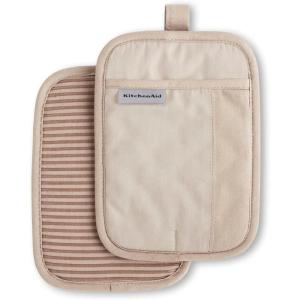imageKitchenAid Beacon TwoTone NonSlip Pot Holder Set PistachioGraphite Green 7quotx10quot 2 PieceMilkshakeBeige