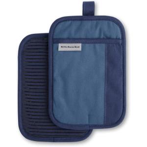imageKitchenAid Beacon TwoTone NonSlip Pot Holder Set PistachioGraphite Green 7quotx10quot 2 PieceNavyInk